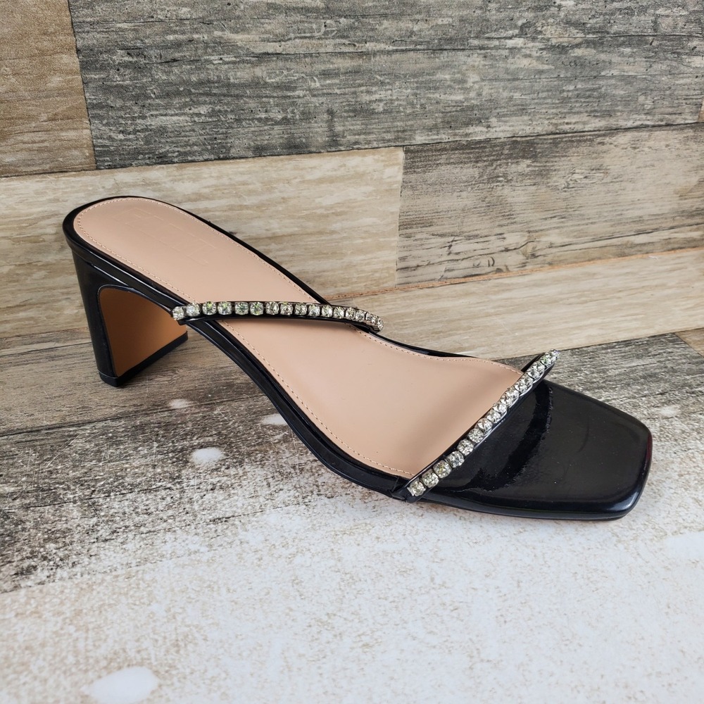 Faryl by Farylrobin Alexandra Womens Sandal Sz 9 Black Patent Block Heel Slip On